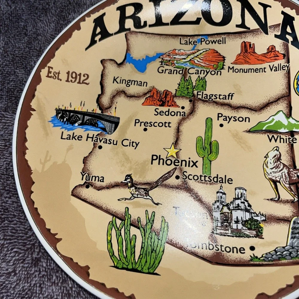 SSI Arizona State Map Collectible Plate Wall Hanging 7.5x7.5